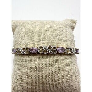 HAN Amethyst Diamond Bracelet 925 Sterling Silver Tennis 7.5”